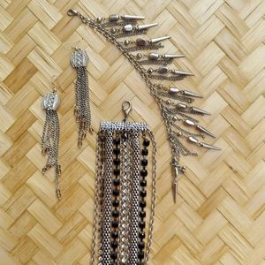 Buckle jewelry silvertone set beaded bracelet x2 chain style earrings